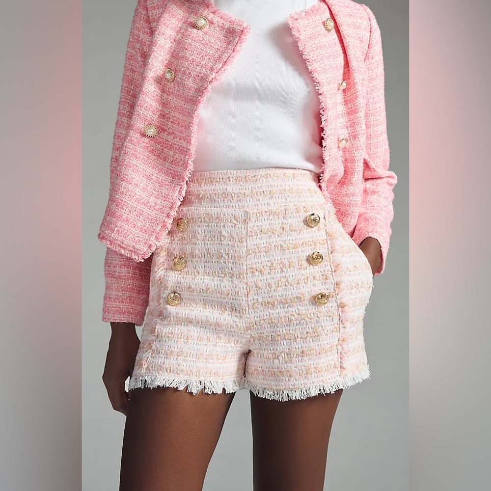 Walter Baker Pink Tweed High Waist Shorts